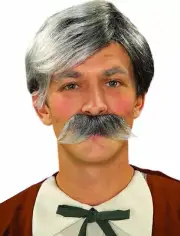 Gepetto Old Man Wig and Moustache Costume Kit Set Grey Grandpa Hair Accessories