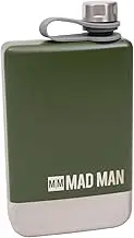 Mad Man 33108 Tillman Two-Tone Slim Pocket Hip Flask Holds 6 Fluid Ounces, Food-Safe Stainless Steel Drinking Spirits Alcohol Beverage Container Single Serveware, Green & Silver