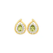 9ct Gold Peridot & Diamond Pear Cut Earrings in Green