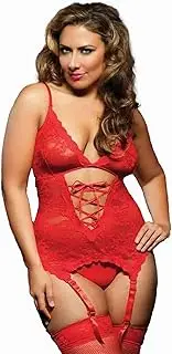 [Generic] Seven Til Midnight Women's Affair Garter Lace Cami, Red, One Size Queen/Plus, Red