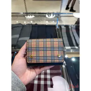 【歐洲outlet正品】BURBERRY 女款 經典 格紋 黑色牛皮 對摺短夾 皮夾 錢包