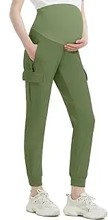 [EXARUS] Maternity Cargo Pants Over The Belly Joggers Scrub Pants Sweatpants Quick Dry Hiking Pants with Zipper Pockets