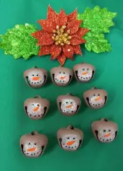 Hand-painted Country Farmhouse Style Christmas Jingle Bells Snowmen Faces Crafts
