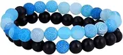 [Jenbert] 2Pcs Distance Bracelets Set Agate Stone Beads Friendship Bracelets Black Matte Frosted Stone Bracelets Couples