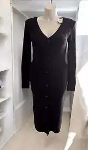 Abercrombie & Fitch Button Front Maxi Ribbed Sweater Dress in Brown - Size XL *