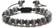 [Mulmoy] 8 mm Natural Cat Eye Stone Bracelet Smooth Pink White Beads Handmade Adjustable Bracelets & Bangle Jewelry for Women Men Gift