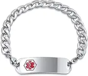 [Bling Jewelry] Personalize Medical Identification Medical ID Miami Cuban or Figaro Link Bracelet For Men Steel 8.5in Custom Engraved