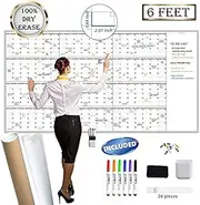 Large Reusable Dry Erase Yearly Wall Calendar - Jumbo Premium Laminated 12 month Task Organizer - 38"x72" Undated Annual Planner for Home, Office, School Projects