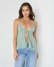 [Ava And Ever] Ava And Ever Women's Maree Tie Front Top in Sage Green Size 6 6 Sage Green