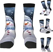 [BWLHJKE] Christmas Happy Snowman Crew Socks Hiking Running Thick Cushion Athletic Socks Casual Calf Sock