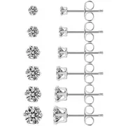 Stainless Steel Stud Earrings Set Hypoallergenic Cubic Zirconia 14K White Gol...