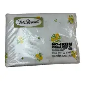 Vintage Lady Pepperell No Iron Percale Yellow Floral MCM Full Fitted Sheet NEW