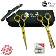 BARBER SALON HAIR CUTTING THINNING SCISSORS/SHERAS (5.5") SET KIT TIJERAS GOLD