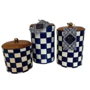 Made in India Blue & White Checkered Canisters Wood Lid Set Of 3 Tiktok Viral