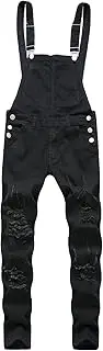 [Generic] Mens Denim Dungaree Bib Overalls Jumpsuits Wash Distressed Pocket Casual Jumpsuit Jeans Vintage Ripped Suspender Pants, Black, Medium, Classic, Black, Medium, Classic