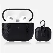 For AirPods 3rd Gen Case, PU Leather Snakeskin Texture, Protective Cover, Buckle, Black