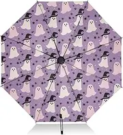 [PDZRMY] Halloween Purple Seamless UV Protection Travel Umbrella Compact for Rain and Sun - Auto Open and Close UPF 50+ Windproof Portable 46” Sun Umbrella for Women and Men