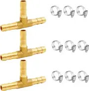 3Pcs 3/16" Brass Tee Barb Fittings,3 Way Union Intersection Fitting T Shape Barb