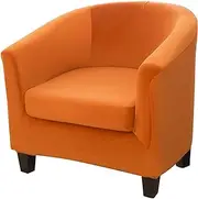 MIFXIN Tub Chair Slipcover 2 Piece Stretch Club Chair Cover with Cushion Cover Spandex Round Barrel Chair Slipcover Couch Armchair Furniture Protector for Living Room Hotel (Velvet Orange)