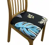 Slipcovers Chair Cover Black Light Blue Big Leaf Print Stretch Seat For Home And Garden