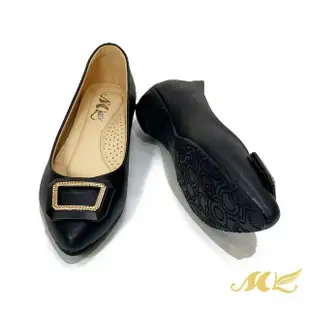 【MK】金屬方釦飾低跟鞋(黑色)
