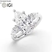 Pear Solitaire Labgrown Diamond Trilogy Ring 18k White Gold 5.50 Ct F VVS2