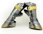 Gauntlet Gloves Armor Pair Brass Accents Medieval Knight Crusader Steel Sca
