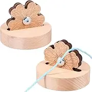 2Pcs Thread Cutter for Quilting Sewing 5 Cutting Positions Yarn Cutting Tool with Anti-Slip Stand Wooden Tabletop Yarn Cutter Daisy Wood Carving Thread Cutter for Sewing Craft Supplies 7.5x6 cm