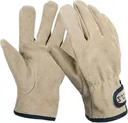 ASHDEL Camping Gloves Cowhide Leather Gloves Heat/Fire Resistant Mittens Outdoor Warm Gloves for BBQ Oven Fireplace