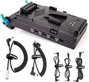 KOCACKOO V-Mount Lock Battery Plate Power Supply Splitter Adapter with 15mm Rod Clamp + BMPCC 4K and 6K Locking DC Cable for Blackmagic Pocket Cinema Camera 4K/6K.