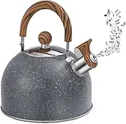 QZTHOU Whistling Tea Kettle for Stove Top,85 OZ/2.5 Liter Stainless Steel Whistling Teapot,with Heat-Resistant Handle and One-Touch Open and Close Button,for Gas,Electric,Induction,Ceramic Stovetops