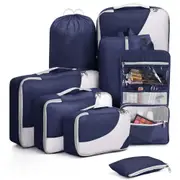 8PCS Storage Compression Bags Packing Cubes for Suitcases Travel Pouches-Navy