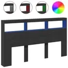 LED Lights Headboard Wooden Storage Shelf Bedhead Head Black Queen Size 180cm