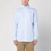 [XACUS] White/light blue cotton Travel shirt 42 CM Light blue