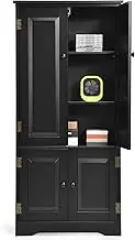 Giantex Freestanding Floor Cabinet, Pantry Cabinet Wooden Cupboard Organizer, Adjustable Shelf & Anti-Tilt Design, Sideboard Buffet Cabinet for Bedroom Bathroom Living Room, Black