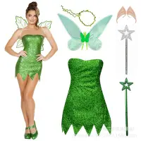 在飛比找Yahoo!奇摩拍賣優惠-萬圣節cos服精靈仙女角色扮演服裝奇妙仙子小叮當綠色連衣裙
