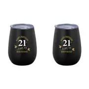 2x 21st Birthday 360ml Stainless Steel Double Walled Tumbler Insulated Mug Black