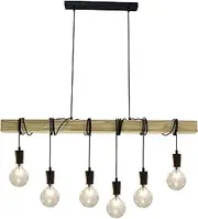 Tibery 6 Lights Pendant, E27 Bulb Base, Creative Design Black Cable Wrapped Nature Timber Beam Ceiling Hanging Lights, Modern Kitchen Pendant Lighting Over Island