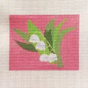 Plum Stitchery hand painted needlepoint canvas Lily of the Valley on pink 18 ct
