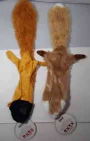 New 2 Stuffing-Free Squeakless Plush Dog Toys Fox And Chipmunk 21" Long