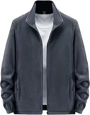 [Generic] Men's Full Zip Fleece Jacket Stand Collar Soft Warm Windproof Jackets Lightweight Outdoor Hiking Work Coats, Grey, Large
