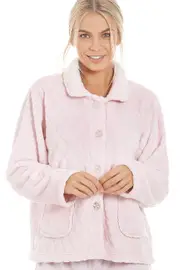 Women's Camille Womens Supersoft Light Pink Button Front Diamond Print Bed Jacket light pink/pink 10-12