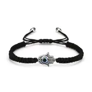 Evil Eye Hamsa Protection in Black Braided Rope Bracelet