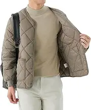 [JEShifangjiusu] Men's Casual Windproof Jacket Quilted Puffer Coat Windbreaker Lightweight Sportswear, Khaki 2, L