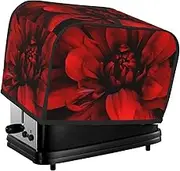 Red Flower on Black Toaster Cover 2 Slice Bread Machine Covers Waterproof Universal Size Kitchen Small Appliance Cover with Hang Loop, Dust and Fingerprint Protection