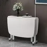 Drop-Leaf Foldable Table, Folding Dining Table Space Saving Wood Rectangular Drop Leaf Table with Adjustable Moveable Wheels Butterfly Table Round Edge Design (Color : A, Size : 120 * 70cm)