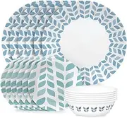 [CORELLE] Global Collection Vitrelle 18-Piece Dinnerware Set Triple Layer Recycled Glass, Lightweight Eco-Friendly Round Plates and Bowls Set, Northern Pines