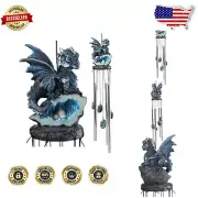 Medieval Style Blue Dragon Crown Top Crystal Geode Wind Chime for Outdoors