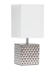 Lalia Home 11.81in Tall Contemporary Petite Hammered Metallic Chrome Square Bedside Table Desk Lamp