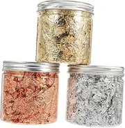 Beavorty Gold Foil Nail Art Kit 3 Bottles of Shiny Gilding Flake Metallic for Decorative Nail Painting